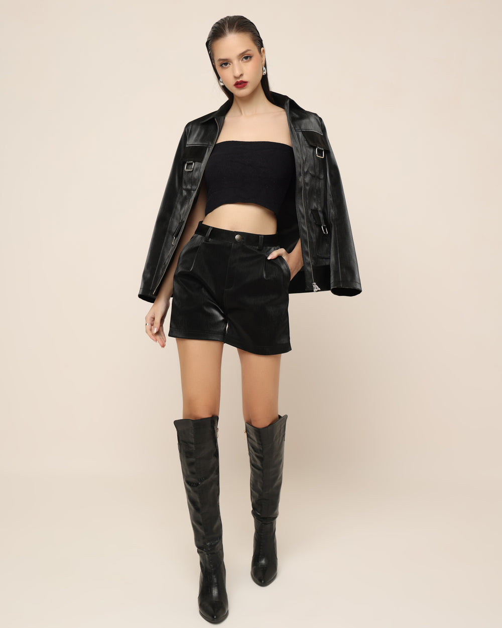 Emily Black Leather Co-Ord – FLEYE - Main Image
