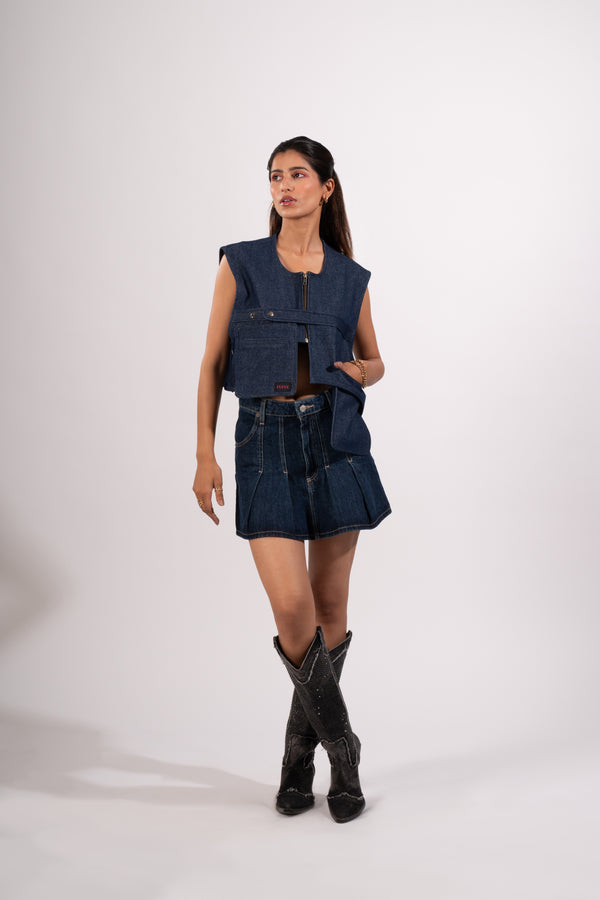 Blue Denim Cropped Vest